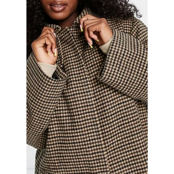 ASOS Brown Wool Smart Checked Boyfriend Coat (Tall) - Picture 3 of 4